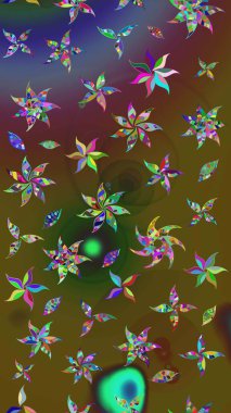 Raster illüstrasyonu. Yeşil ve kahverengi renkli çiçekler. Çiçek süslemeli çizim deseni.