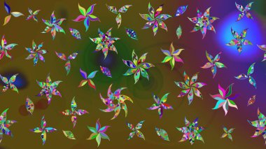 Çiçek desenli çizim. Renkli çiçekler. Asya tekstil tarzında. Renkli Bahar Teması eskiz kalıbı. Raster illüstrasyonu. Düz Çiçek Elementleri Tasarımı.