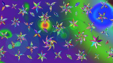 Tekstil tasarımı için mavi ve mor renkli geleneksel halk çiçekleri buketi. Üzerinde gelincikler ve vadi zambakları olan renkli çiçek desenli nakış..