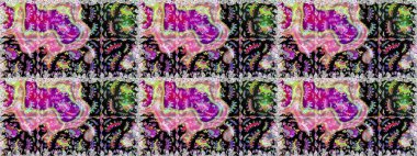 Düz Çiçek Elementleri Tasarımı. Güzel kumaş deseni. Renkli Bahar Temalı Kusursuz Arkaplan. Kusursuz çiçek deseni. Raster illüstrasyonu. Asya tekstil tarzında.