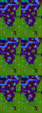 Raster illüstrasyonu. Yeşil ve kahverengi renkli çiçekler. Renkli Bahar Teması eskiz kalıbı. Çiçekli çiçek deseni, suluboya. Düz Çiçek Elementleri Tasarımı.