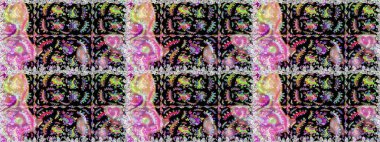 Küçük çiçekli kusursuz yay deseni. Suluboya stilinde siyah ve nötr renklerde. Raster illüstrasyonu.