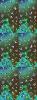 Çiçek. Raster illüstrasyonu. Taslak dekoratif arka plan, çiçek mandala. Yeşil ve mavi renklerde.