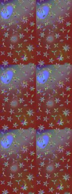 Küçük çiçekli yay deseni çiz. Raster illüstrasyonu. Suluboya tarzında kahverengi ve kırmızı renkler üzerine.