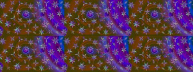 Kahverengi ve mor renkte yaz çiçekleri. Çiçekli karalama şeklinde Raster çiçek deseni. Raster illüstrasyonu.