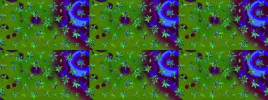 Yeşil ve kahverengi renklerde. Raster illüstrasyonu. Yeşil ve kahverengi renkte yeşil ve kahverengi papatya deseni.