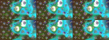 Raster illüstrasyonu. Güzel kumaş deseni. Raster illüstrasyonundaki çiçek desenli çizim. Yeşil ve mavi renklerde.