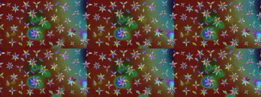 Raster illüstrasyonu. Şirin çiçek elementleri. Robot resim. Kahverengi ve yeşil renkte çiçekler.