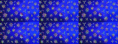 El çizimi. Raster illüstrasyonu. Güzel kumaş deseni. Çiçekler, dallar, otlar ve çiçekler.