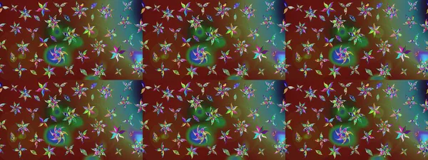 Raster illüstrasyonu. Şirin çiçek elementleri. Robot resim. Kahverengi ve yeşil renkte çiçekler.