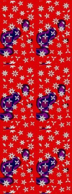 Kırmızı ve nötr renklerde etnik çiçeklerle süslenmiş zarif bir eskiz. Raster Çiçek İllüstrasyon Şirin Tekstil.