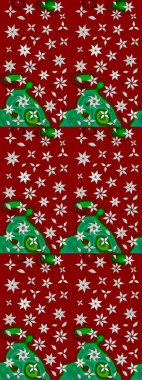 Eski usul. Raster illüstrasyonu. Renkli desenli eskiz deseni, kırmızı ve yeşil çiçekler ve dekoratif elementler. Kumaş, tekstil, duvar kağıdı baskısı için. Taslak arkaplan.