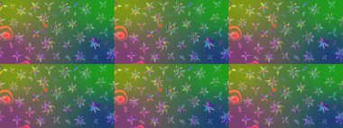 Yeşil ve mavi renkte çiçekler. Çiçekli karalama şeklinde Raster çiçek deseni. Nazik, narin çiçek arkaplanı.