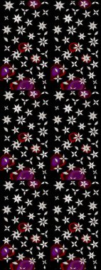 Siyah renkli etnik çiçeklerle süslenmiş zarif bir eskiz şekli. Asya Tekstil 'inde Raster Çiçek İllüstrasyonu.