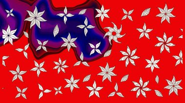 Ağaç dallı bahar çiçekleri, çiçek siluetiyle kırmızı renkte desen. Raster deseni.