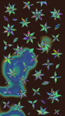 Taslak desenli, modaya uygun kumaş deseni. Raster illüstrasyonu. Renkli Bahar Teması eskiz kalıbı. Düz Çiçek Elementleri Tasarımı. Şirin çiçek elementleri..