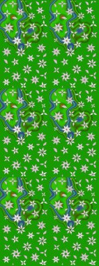 Raster illüstrasyonu. Yeşil renkli çiçekler. Asya tekstil tarzında. Çiçek desenli çizim. Raster illüstrasyonu.