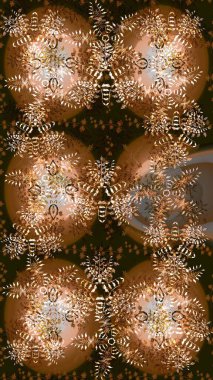 Sihirli kahverengi, bej ve gri tatil soyut arka plan yıldız ve düşen kar taneleri. Raster illüstrasyonu. Noel kahverengisi, bej rengi ve gri.