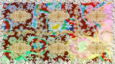 Senin tasarımın için, duvar kağıdı. Tarafsız renklerde altın çiçekli altın desenler. Altın rengi, kusursuz çizim. Raster geometrik arkaplanı.