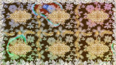 Kahverengi renkte desen. Raster Golden Mehndi kusursuz desen. Kına dövmeli süs çiçekleri, altın çıkartmalar, mehndi ve yoga tasarımı, kartlar ve parmak izleri..