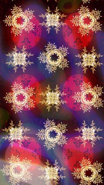 Kahverengi ve mor kar taneleri. Raster illüstrasyonu. Renkler. Noel ve yeni yıl moda baskıları için tatil tasarımı. Kar tanelerinin soyut arkaplanlı Noel deseni.