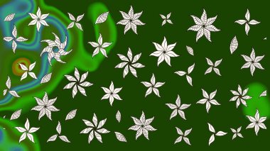 Raster illüstrasyonu. Yeşil ve nötr kıvırcık çiçekler yeşil ve nötr renklerde şekillenir. Klasik çiçek tasarım elementleri.