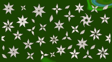 Yeşil ve nötr renklerde çiçekler. Kumaş desenli papatya çiçekleri ayrıntıları.