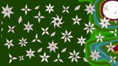 Yeşil ve nötr renklerde etnik çiçeklerle süslenmiş zarif bir eskiz. Asya Tekstil 'inde Raster Çiçek İllüstrasyonu.