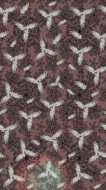 Çiçeksel elementlerle süslenmiş zarif raster dokusu. Küçük çiçekte hoş bir çiçek deseni var. Parlak çiçekli kahverengi renkler üzerine soyut çizim deseni.