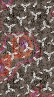 Raster illüstrasyonu. Kahverengi renklere karalamalar çizilmiş çiçek deseni.