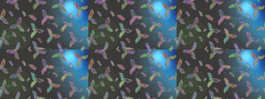 Raster kış deseni. Raster illüstrasyonu. Çiçek Elementleri 'nin soyut geçmişi. Gri, mavi ve yeşil renkler üzerine tasarım.