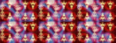 Soyut mandala ya da tuhaf kar tanesi çizgisi sanat tasarımı. Raster illüstrasyonu. Renkli arka planda izole tatlı kar taneleri.