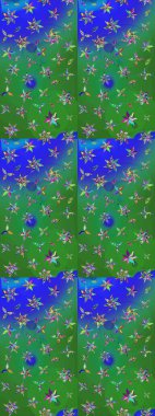 Yeşil ve mavi renkte çiçekler. Raster illüstrasyonunda çiçek deseni çizimi.