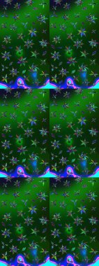 Modern çiçek arkaplanı. Halk tarzı. Moda baskıları için zarif bir şablon. Parlak renkli çiçekleri ve yeşil ve mavi renkte yaprakları olan muhteşem bir çiçek deseni..