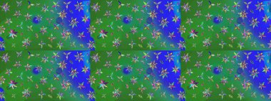 Yeşil ve mavi renkte çiçekler. Raster illüstrasyonunda çiçek deseni çizimi.