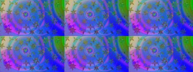 Raster illüstrasyonu. Mavi ve mor renkli çiçekler. Küçük çiçekte sevimli çiçek deseni var..