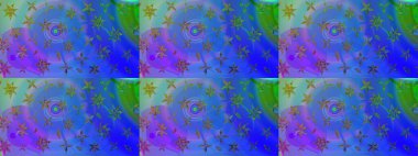 Mavi ve mor renklerde. Çiçek buketleriyle klasik bir eskiz şekli. Raster illüstrasyonu.