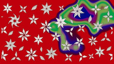 Raster illüstrasyonundaki çiçek desenli çizim. Kırmızı ve nötr renkte çiçekler.