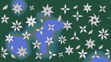 Yeşil ve mavi renkli Asya tekstili. Raster illüstrasyonu. Suluboya çiçekli çiçek deseni.