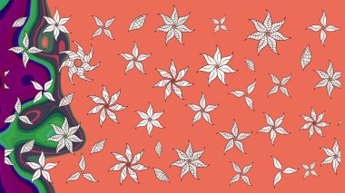 Raster illüstrasyonundaki çiçek desenli çizim. Düz Çiçek Elementleri Tasarımı. Çiçekler turuncu ve nötr renklerde. Renkli Bahar Teması çizim şablonu.