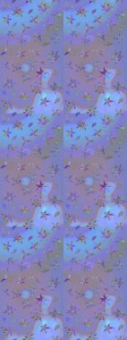 Renkli Bahar Teması eskiz kalıbı. Düz Çiçek Elementleri Tasarımı. Mor ve mavi renkte çiçekler. Güzel çiçek deseni..