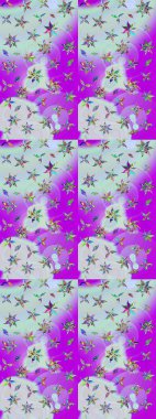 Tarafsız ve mor renkli çiçekler. Küçük çiçekteki sevimli çiçek deseni. Raster illüstrasyonu.