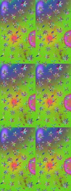 Raster illüstrasyonu. Yeşil ve menekşe rengi üzerine karalamalar çizilmiş çiçek deseni.