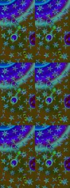 Kahverengi ve mavi renkli çiçekler. Hediye ambalaj kağıdı, tebrik kartları, posterler ve pankart tasarımı. Raster düz çiçek çizim deseni.