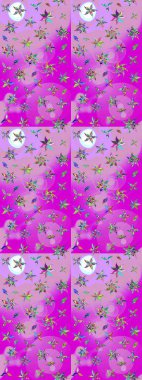 Raster Çiçek İllüstrasyonu güzel tekstil. Tarafsız ve morumsu renklerde etnik çiçeklerle zarif bir eskiz deseni..