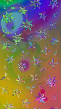 Yeşil ve kahverengi renkli çiçekler. Renkli Bahar Teması çizim kalıbı. Düz Çiçek Elementleri Tasarım Raster illüstrasyonu. Çiçekli çiçek deseni, suluboya..