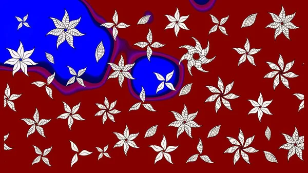 Renkli Yaz Temalı eskiz kalıbı. Düz Çiçek Elementleri Tasarımı. Kırmızı ve mavi renkte çiçekler. Sevimli çiçek raster deseni.