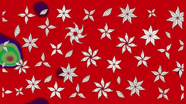 Raster Floral Illustration, Asyalı tekstil. Kırmızı ve nötr renklerdeki etnik çiçeklerle zarif bir eskiz..