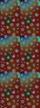 Kahverengi ve kırmızı renkte çiçekler. Raster illüstrasyonu. Şirin çiçek elementleri. Çizim.