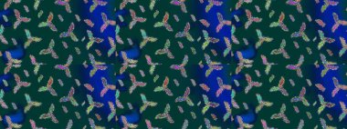 Mavi, yeşil ve menekşe renkleri üzerine şirin soyut kar tanesi raster tasarımı. Yeni yıl kar tanesi. Düz kar karalama ikonları, kar taneleri silueti Noel afişi için, kartlar.